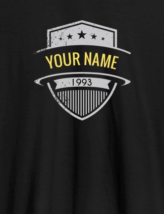 Shield Design with Text and Year On Black Color Customized Tshirt for Men
