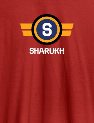 Your Initial in Round Wings Design On Red Color Men T Shirts with Name, Text, and Photo