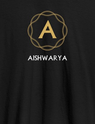 Wave Design with Initial and Your Name On Black Color T-shirts For Women with Name, Text and Photo