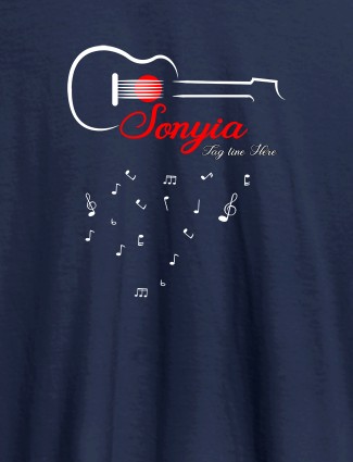 Personalised Womens T Shirt With Name Guitar Design Navy Blue Color