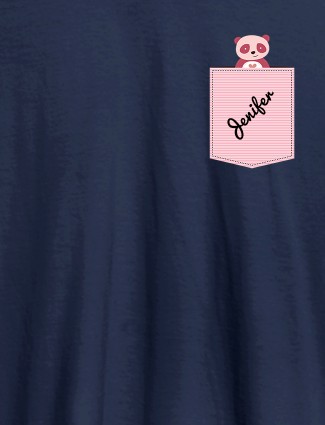 Personalised Womens T Shirt With Name Teddy Design Navy Blue Color