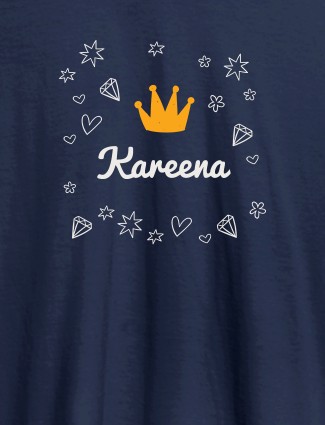Crown Design with Your Name On Navy Blue Color Customized Tshirt for Women