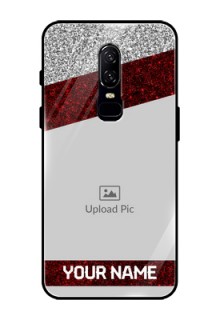 OnePlus 6 Personalized Glass Phone Case  - Image Holder with Glitter Strip Design