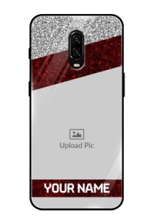 OnePlus 6T Personalized Glass Phone Case  - Image Holder with Glitter Strip Design