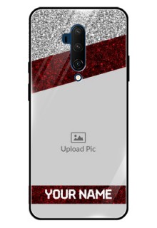 Oneplus 7T Pro Personalized Glass Phone Case  - Image Holder with Glitter Strip Design