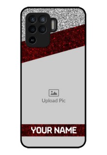 Oppo F19 Pro Personalized Glass Phone Case - Image Holder with Glitter Strip Design