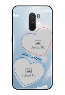 Pcoco F1 Custom Glass Mobile Case  - Blue Color Couple Design 