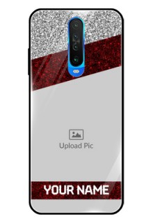 Poco X2 Personalized Glass Phone Case  - Image Holder with Glitter Strip Design