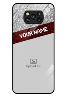 Poco X3 Personalized Glass Phone Case  - Image Holder with Glitter Strip Design