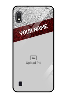 Galaxy A10 Personalized Glass Phone Case - Image Holder with Glitter Strip Design