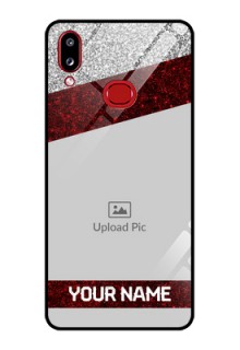 Galaxy A10s Personalized Glass Phone Case - Image Holder with Glitter Strip Design