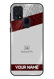 Galaxy A21s Personalized Glass Phone Case  - Image Holder with Glitter Strip Design