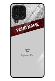 Galaxy A22 4G Personalized Glass Phone Case  - Image Holder with Glitter Strip Design