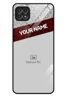 Galaxy A22 5G Personalized Glass Phone Case - Image Holder with Glitter Strip Design