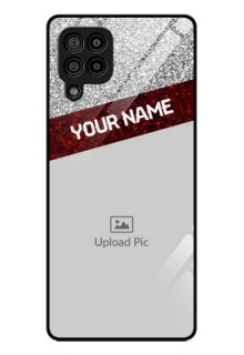 Galaxy F22 Personalized Glass Phone Case  - Image Holder with Glitter Strip Design