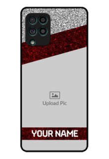 Galaxy F62 Personalized Glass Phone Case - Image Holder with Glitter Strip Design