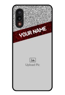 Galaxy M02 Personalized Glass Phone Case - Image Holder with Glitter Strip Design