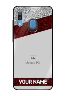 Galaxy M10s Personalized Glass Phone Case  - Image Holder with Glitter Strip Design