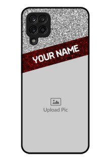 Galaxy M12 Personalized Glass Phone Case - Image Holder with Glitter Strip Design