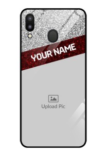 Galaxy M20 Personalized Glass Phone Case - Image Holder with Glitter Strip Design