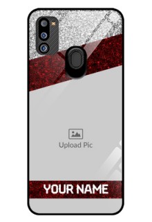 Galaxy M21 2021 Edition Personalized Glass Phone Case - Image Holder with Glitter Strip Design