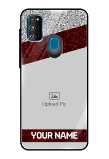 Samsung Galaxy M30s Personalized Glass Phone Case  - Image Holder with Glitter Strip Design