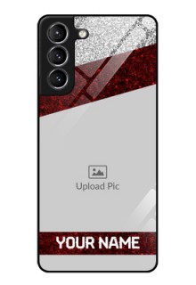 Galaxy S21 Personalized Glass Phone Case  - Image Holder with Glitter Strip Design