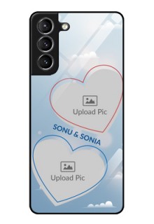 Galaxy S21 Custom Glass Mobile Case  - Blue Color Couple Design 