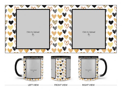 Love Symbols Pattern Background With Couple Of Pic Upload Upload Design On Magic Black Mug