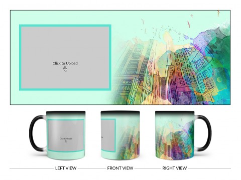 Artistic Building Painting Background Design On Magic Black Mug