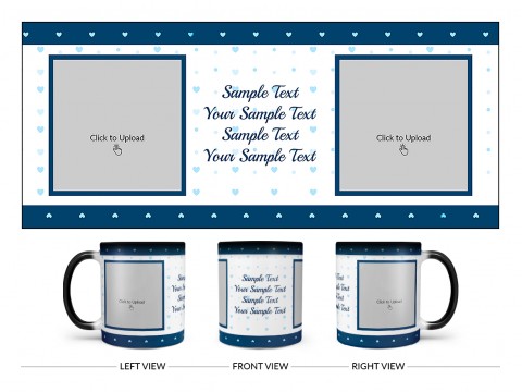 Dark Blue Love Symbols borders With Love Symbol Background Design On Magic Black Mug