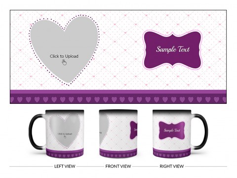 Love Symbol Pic Upload With Dotted border Design On Magic Black Mug