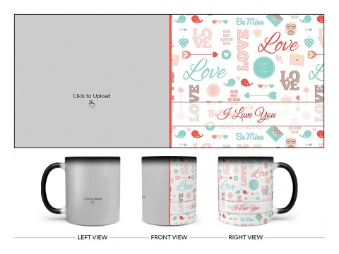 Love, You & Me, Birds Pattern Background Design On Magic Black Mug