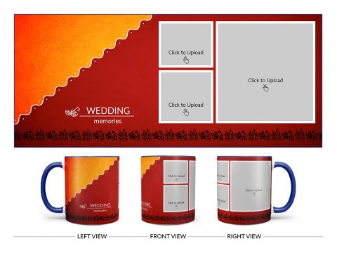 Wedding Memories With Traditional Background Design On Dual Tone Blue Mug