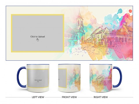 Artistic City Painting Background Design On Dual Tone Blue Mug