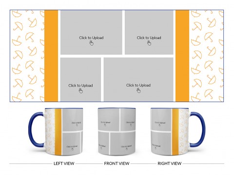 Orange Colour Umbrella Pattern Background With 4 Pic Upload Upload Design On Dual Tone Blue Mug