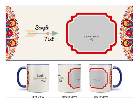 Colourful Floral Art With Arrow Design On Dual Tone Blue Mug