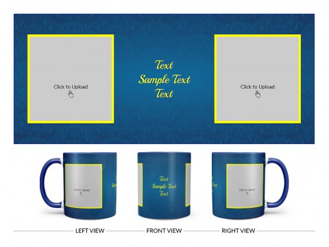 Dark Blue Flower Pattern Background With Yellow border Design On Dual Tone Blue Mug
