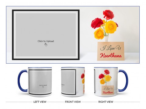 I Love You With Beautiful Roses Design On Dual Tone Blue Mug