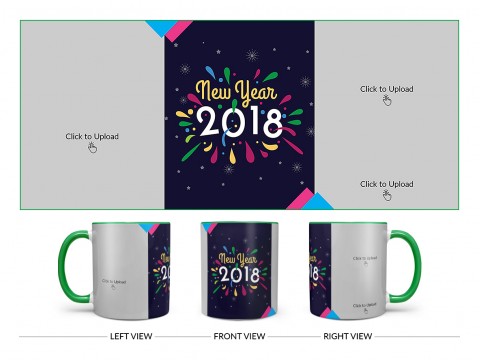 Happy New Year 2018 Design On Dual Tone Green Mug