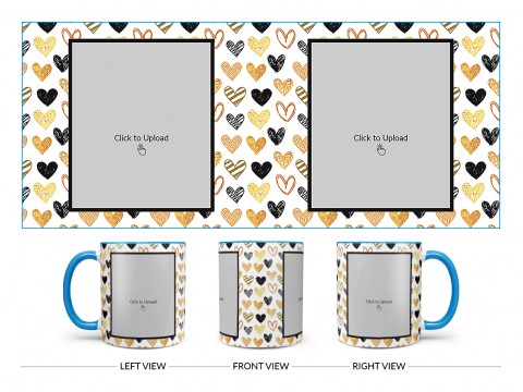 Love Symbols Pattern Background With Couple Of Pic Upload Upload Design On Dual Tone Sky Blue Mug