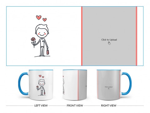 Boy Holding Roses Design On Dual Tone Sky Blue Mug