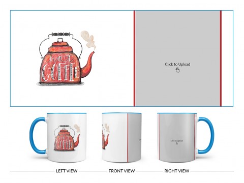 Coffee Jar With Hot Coffees Text For Coffee Lovers Design On Dual Tone Sky Blue Mug