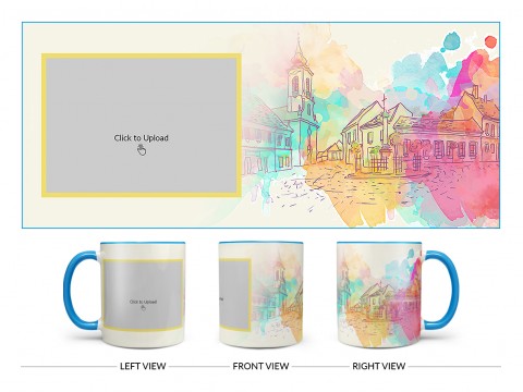 Artistic City Painting Background Design On Dual Tone Sky Blue Mug
