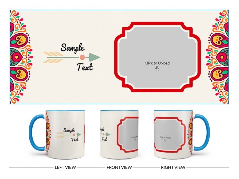 Colourful Floral Art With Arrow Design On Dual Tone Sky Blue Mug