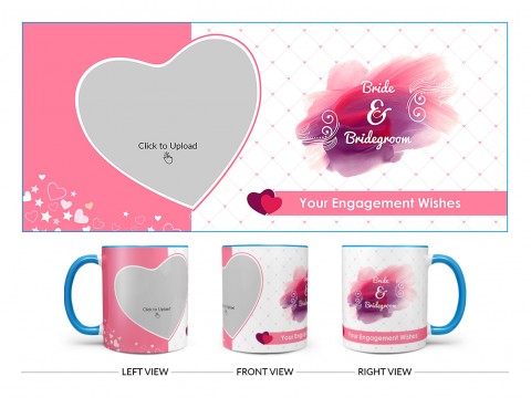 Bride & Bridegroom With Love Shape Pic Upload Design On Dual Tone Sky Blue Mug