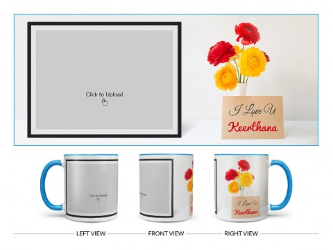 I Love You With Beautiful Roses Design On Dual Tone Sky Blue Mug