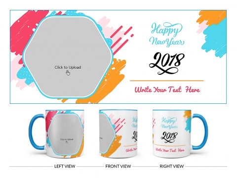 Happy New Year 2018 Design On Dual Tone Sky Blue Mug