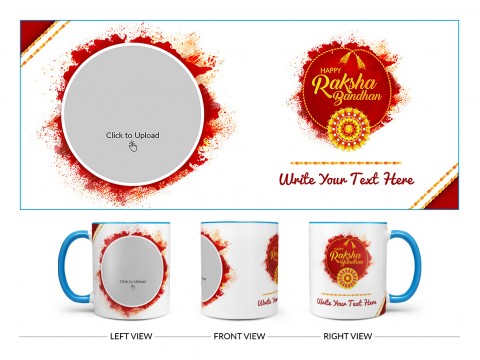 Happy Rakshabandan Design On Dual Tone Sky Blue Mug