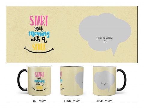 Start Your Morning With A Smile Quote Design On Dual Tone Black Mug